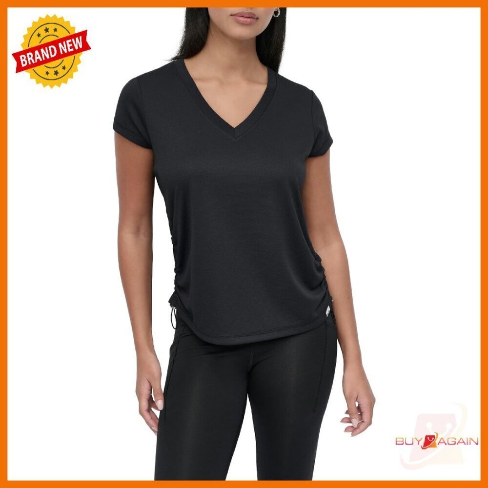 Performance V-Neck T-Shirt with Ruched Side Seams, Active Wear